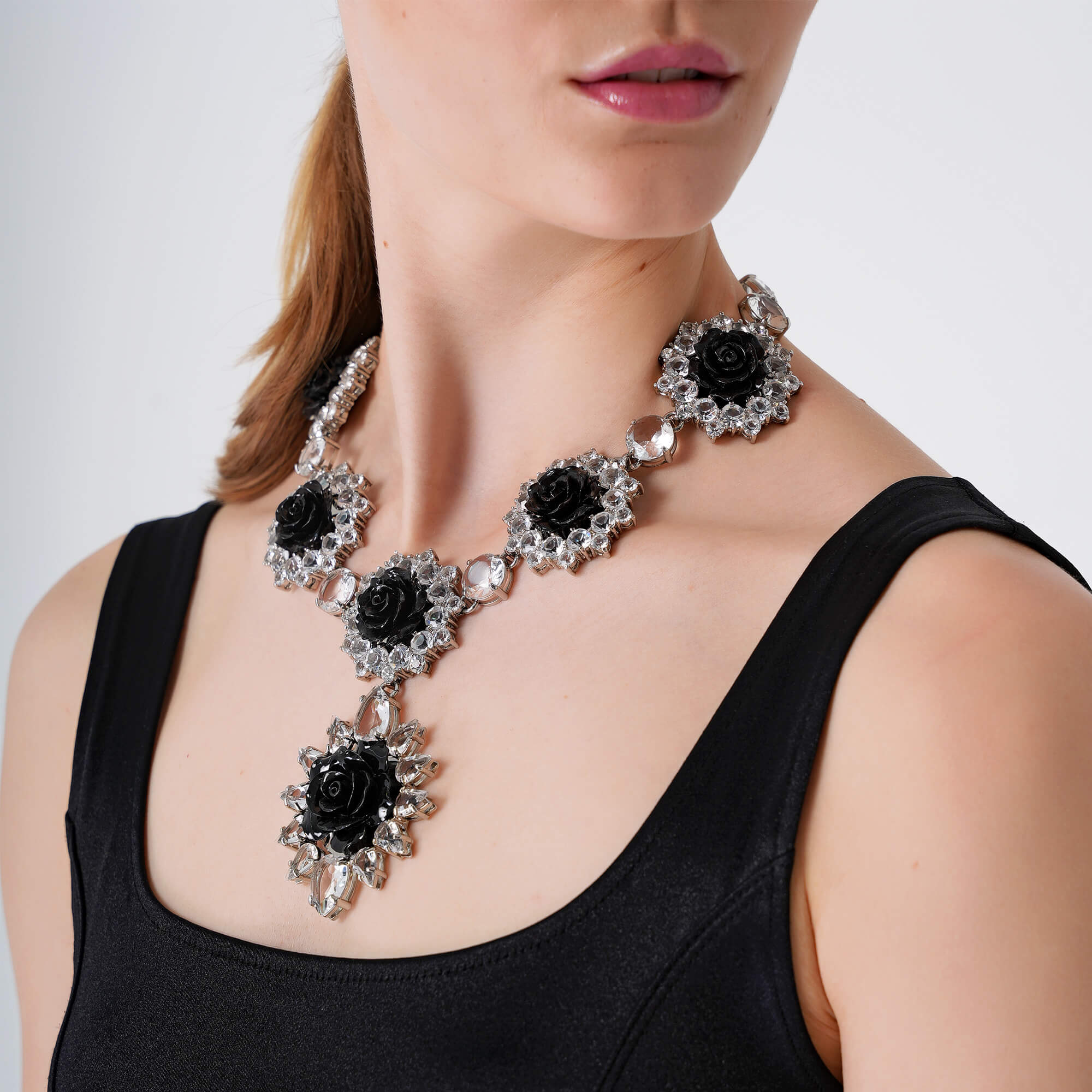 Prada - Black Floral Crystal Necklace